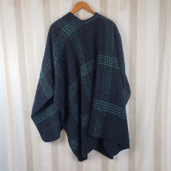Woolrich Blue Green Boucle Brooke Plaid‎ Poncho One Size - Picture 6 of 6